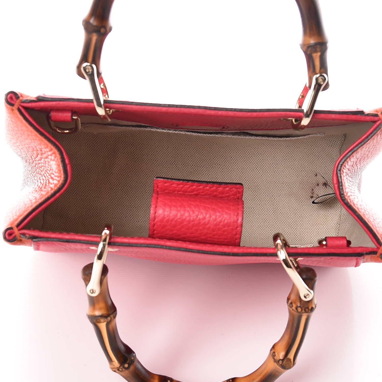 Gucci Calfskin Mini Bamboo Shopper Tote Fuchsia Orange 7 of 12
