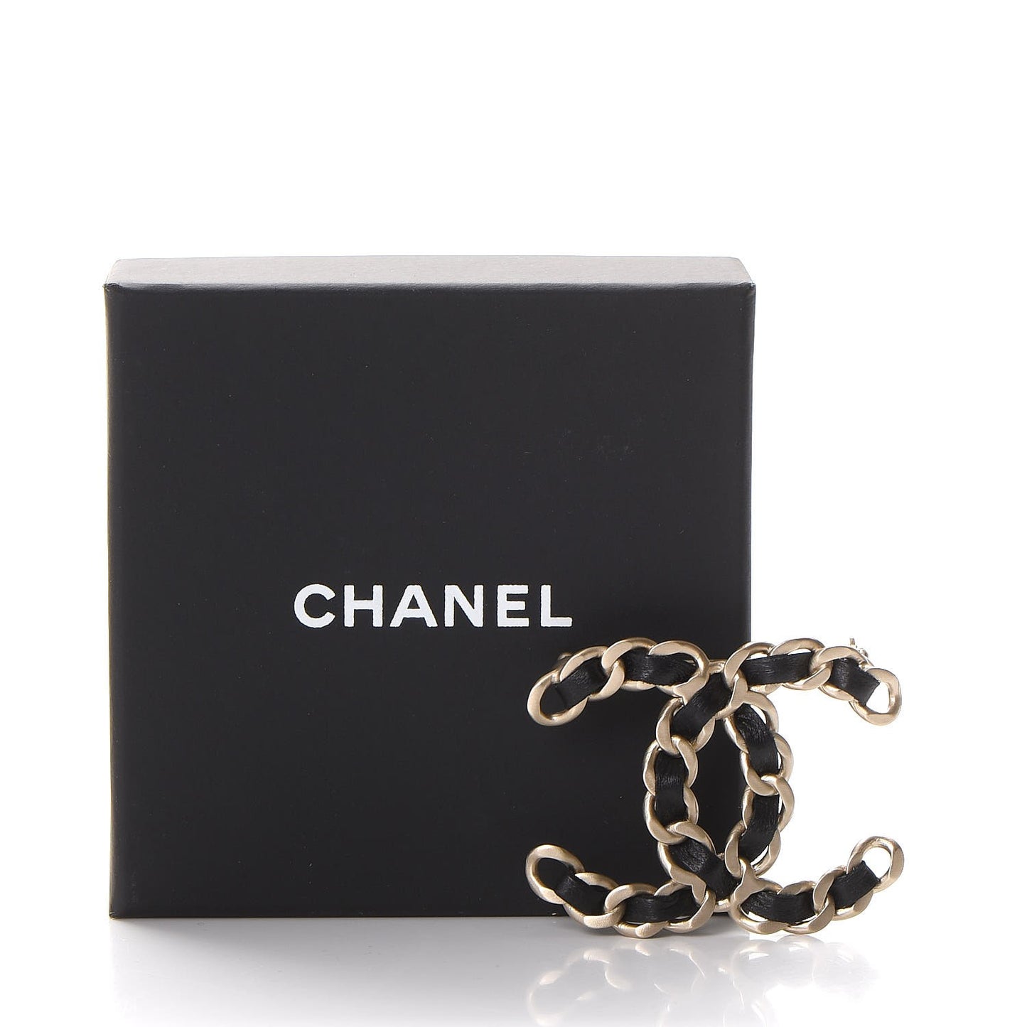 Lambskin Chain CC Brooch Black Gold