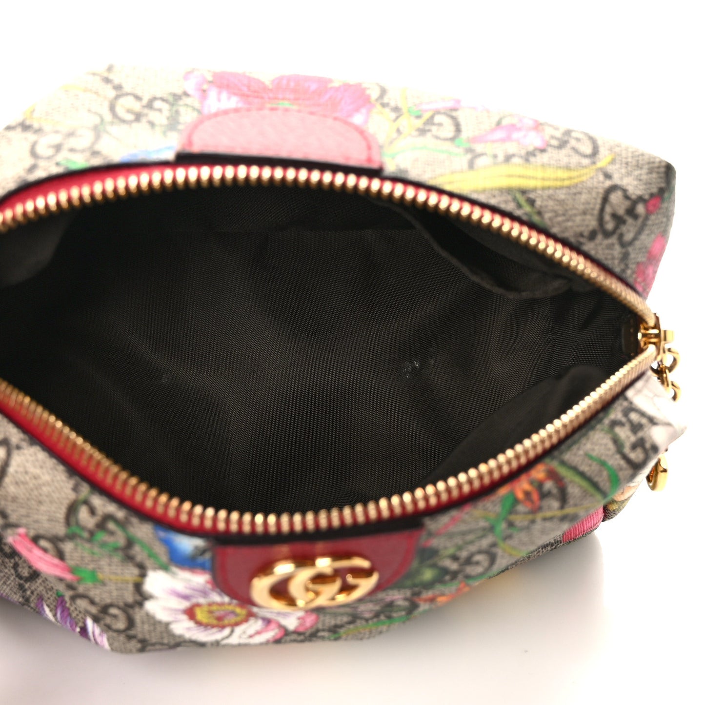 Soft GG Supreme Monogram Flora Calfskin Medium Ophidia Cosmetic Case Beige Ebony Multicolor Rosso
