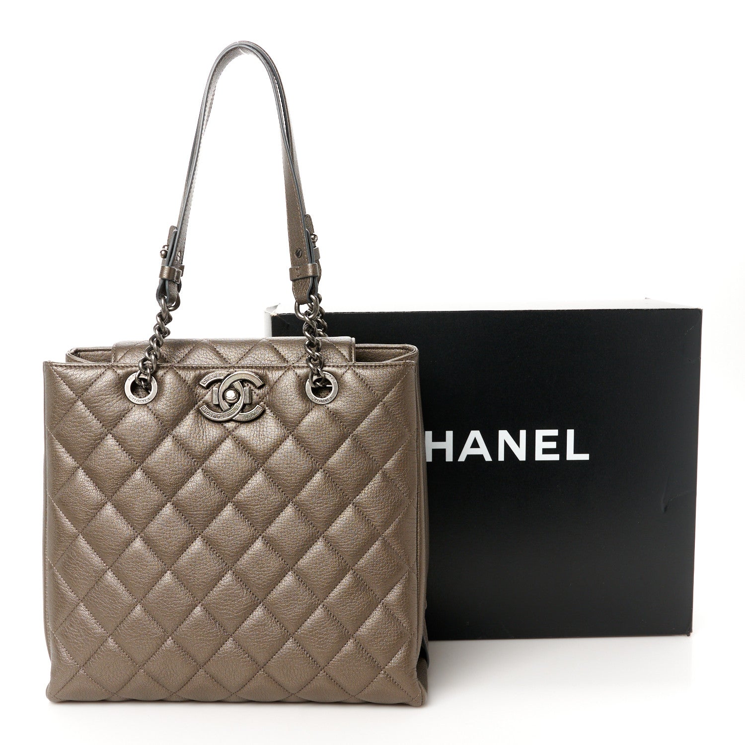 Chanel Metallic Goatskin Quilted Small City Rock Shopping Tote Silver 11 of 11