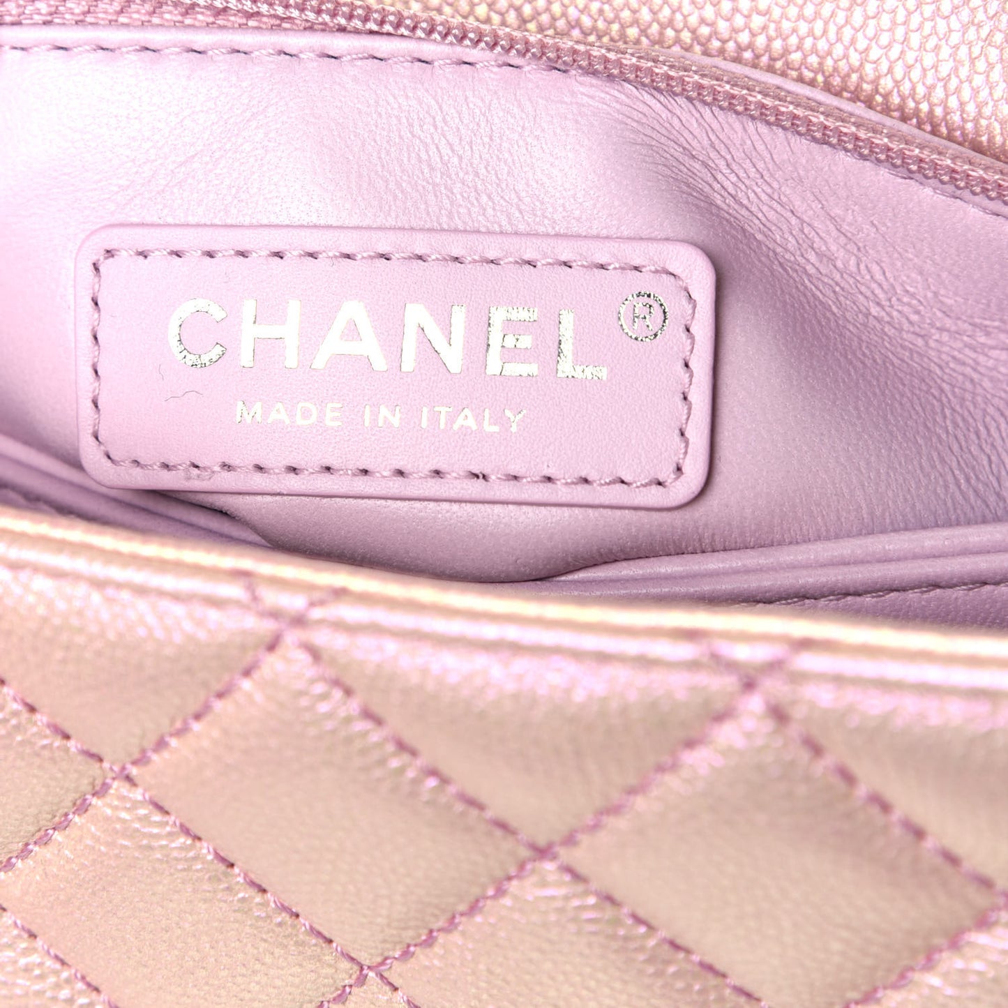 Iridescent Caviar Quilted Mini Coco Handle Flap Pink