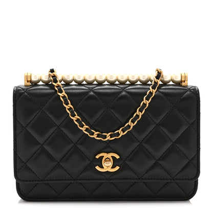 Chanel Shiny Lambskin Quilted CC Turnlock Chic Pearl Wallet on Chain WOC  Black 1 of 11