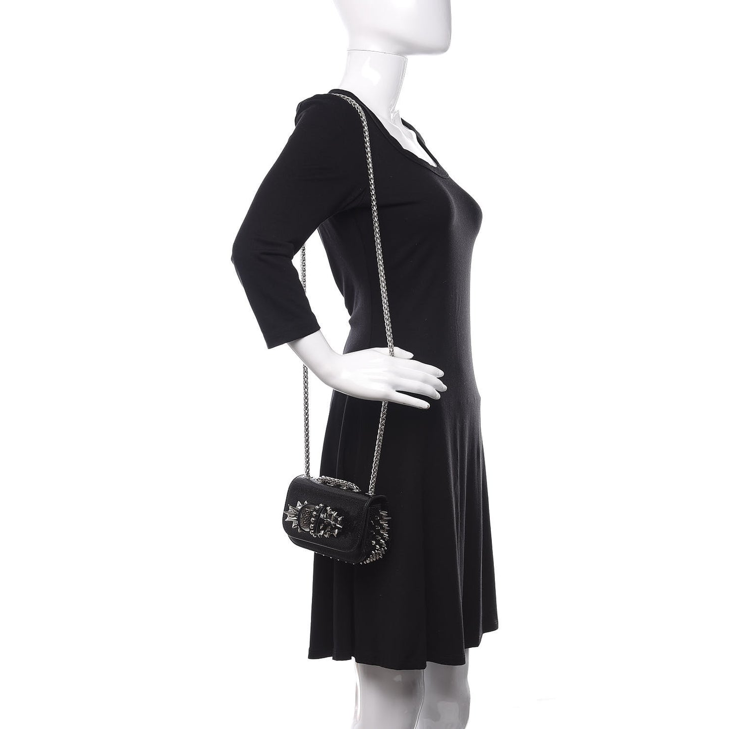 Jurassic Calfskin Spikes Sweety Charity NV Crossbody Bag Black Silver