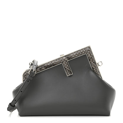 Fendi Shiny Nappa Snakeskin Small Fendi First Anthracite Asfalto 1 of 11