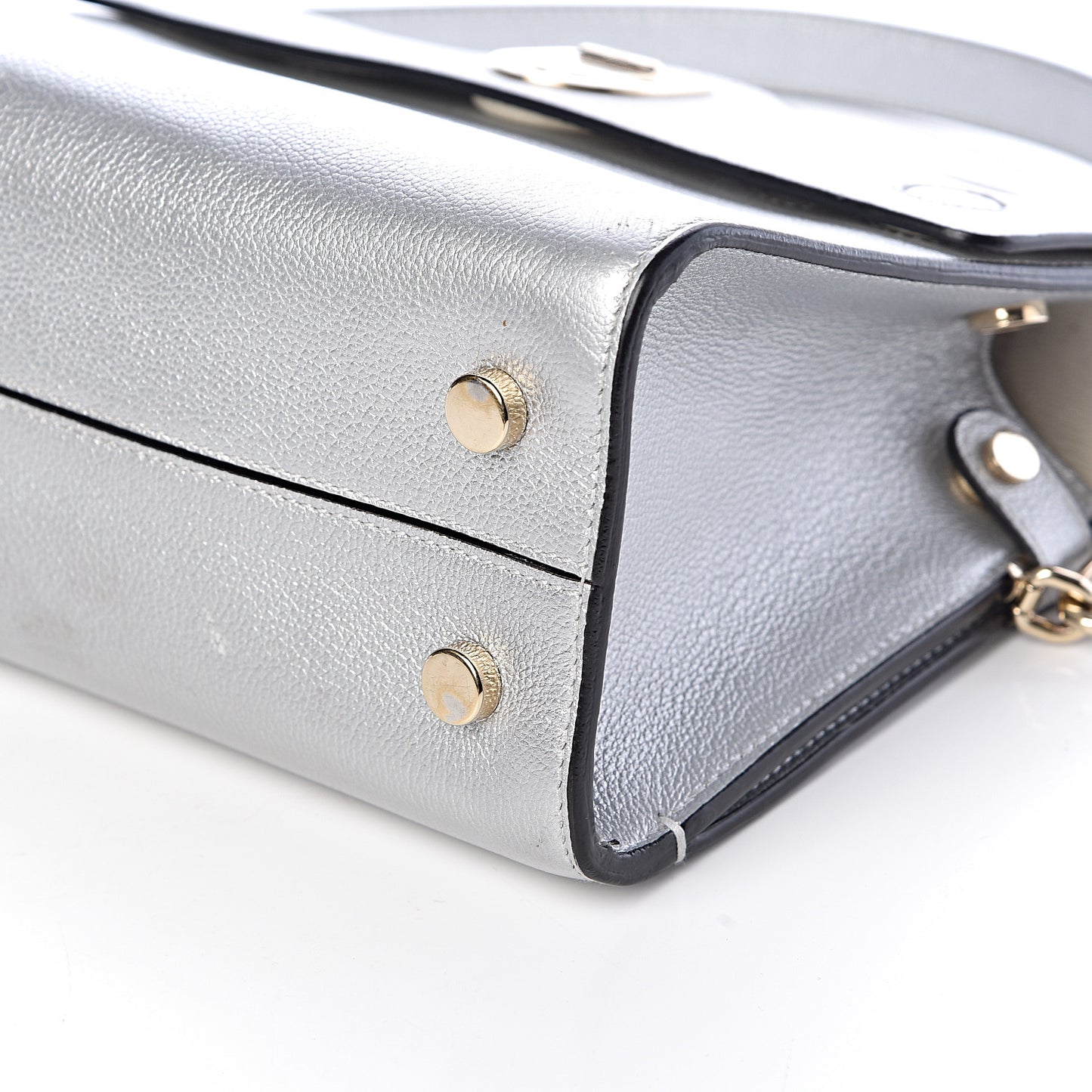 Metallic Grained Calfskin Mini Diorever Flap Silver