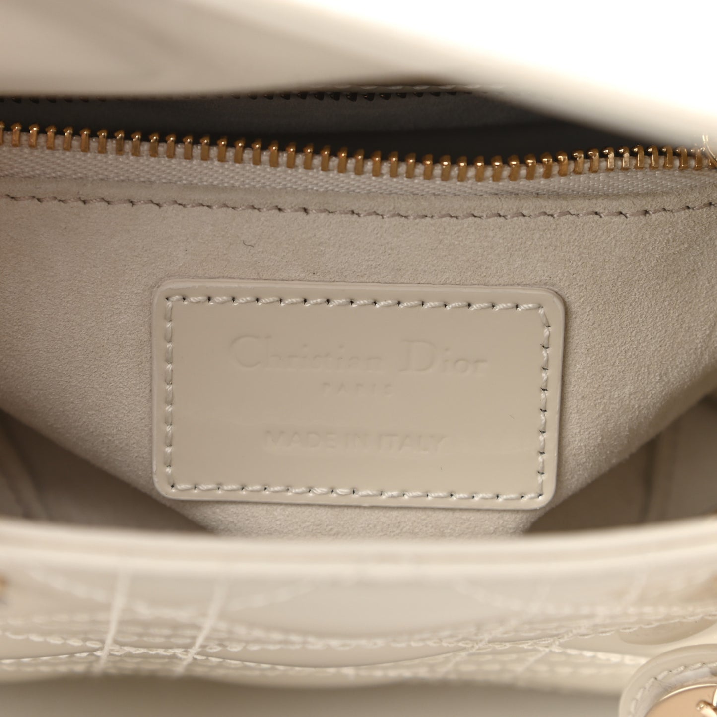 Patent Cannage Mini Lady Dior Ivory