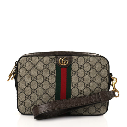 Gucci GG Supreme Monogram Textured Dollar Calfskin Web Ophidia Wristlet Shoulder Bag Beige Ebony New Acero 1 of 6