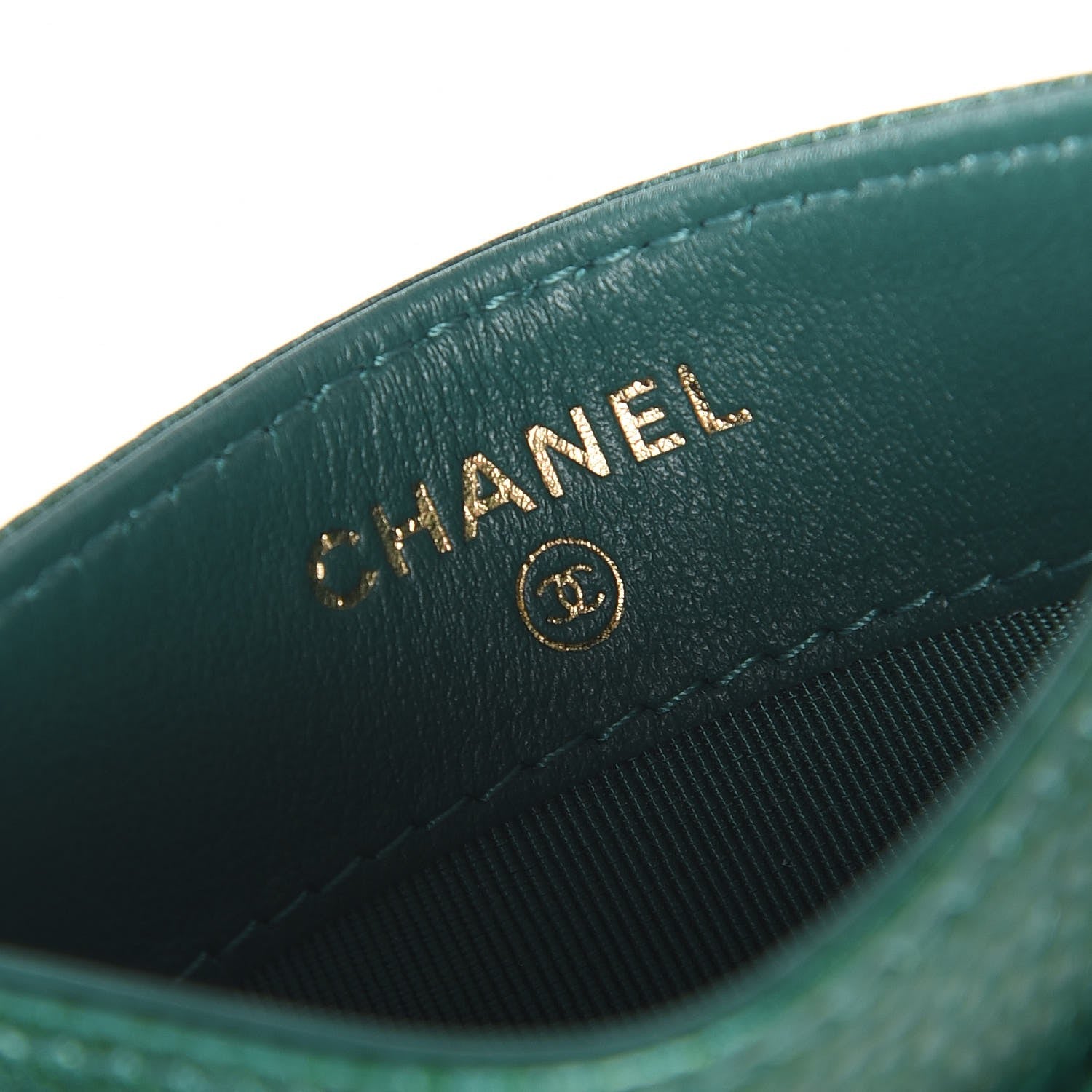 Chanel Metallic Caviar Quilted Card Holder Green 6 of 9