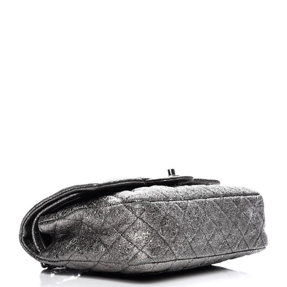 Chanel Metallic Crackled Calfskin Medium Double Flap Argent Fonce 4 of 11