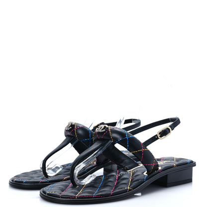 Chanel Lambskin Crystal Rainbow Stitched CC Thong Sandals 35.5 Black 3 of 7