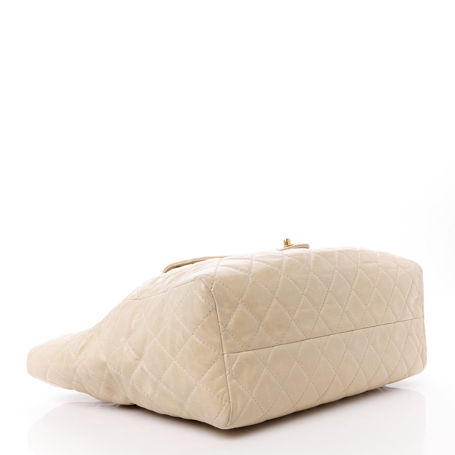 Glazed Calfskin Quilted Large Front Pocket Tote Beige