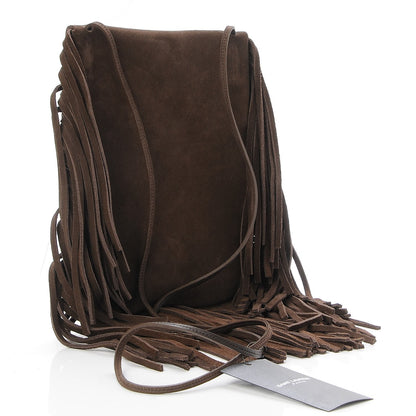 Saint Laurent Suede Fringe Flat Anita Crossbody Bag Coffy Marrone 3 of 7