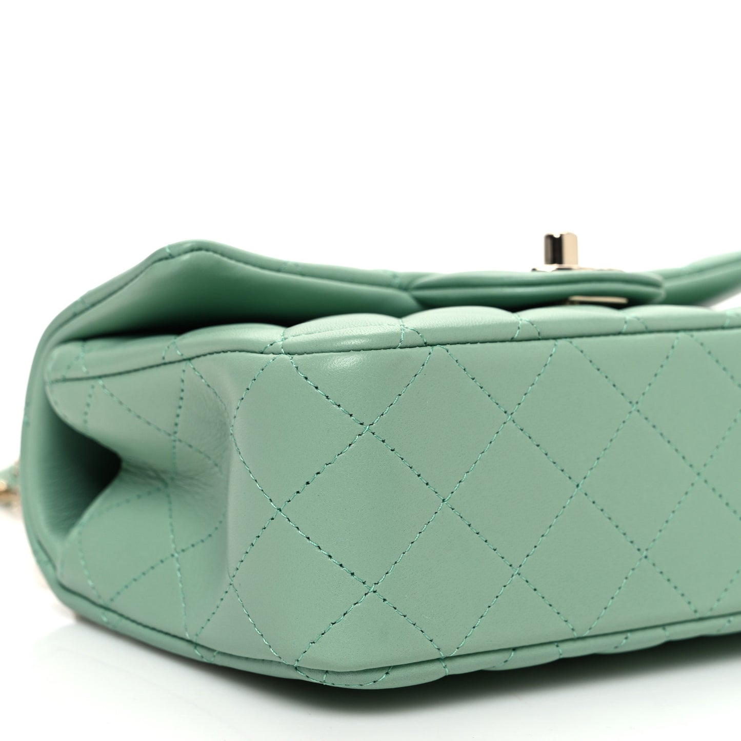 Lambskin Quilted Mini Top Handle Rectangular Flap Light Green