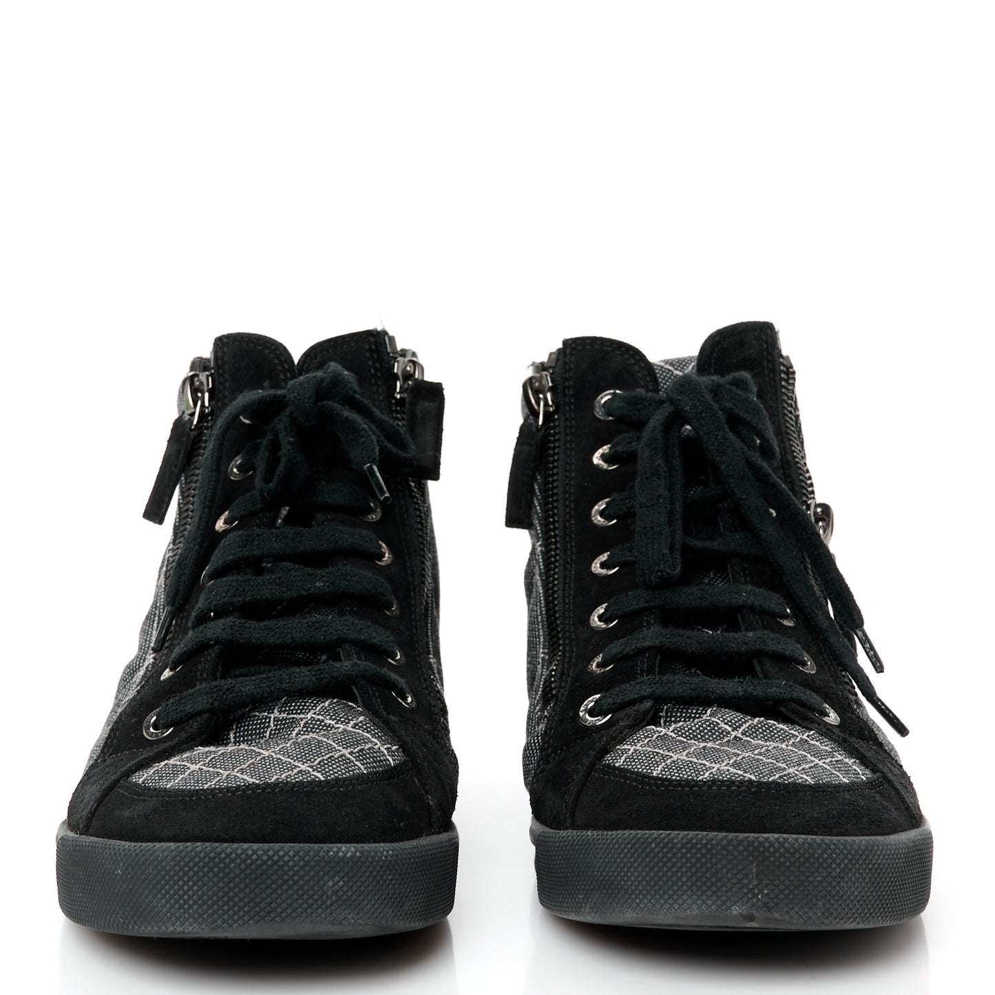 Toile Suede Calfskin CC High Top Sneakers 38 Black