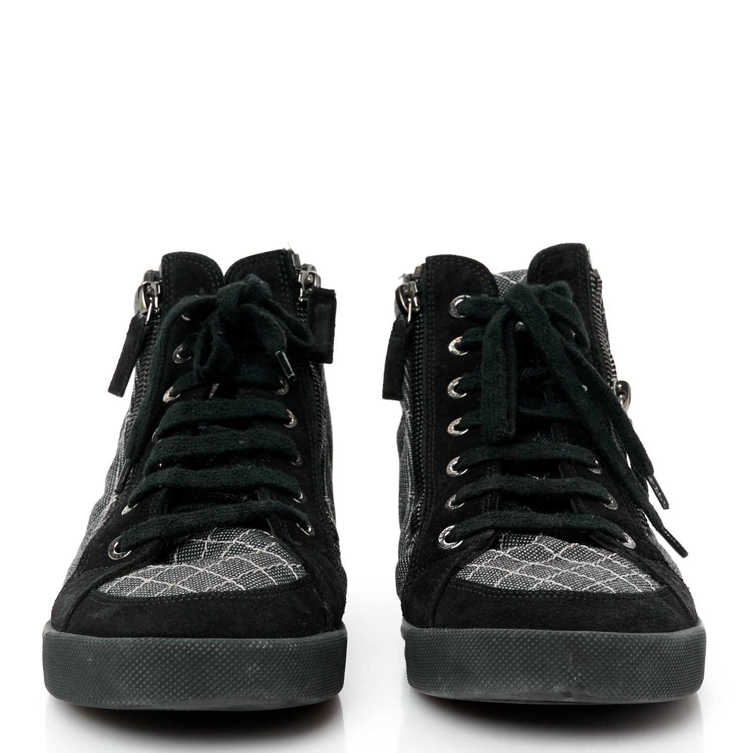 Chanel Toile Suede Calfskin CC High Top Sneakers 38 Black 3 of 11