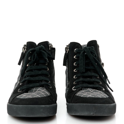 Chanel Toile Suede Calfskin CC High Top Sneakers 38 Black 3 of 11