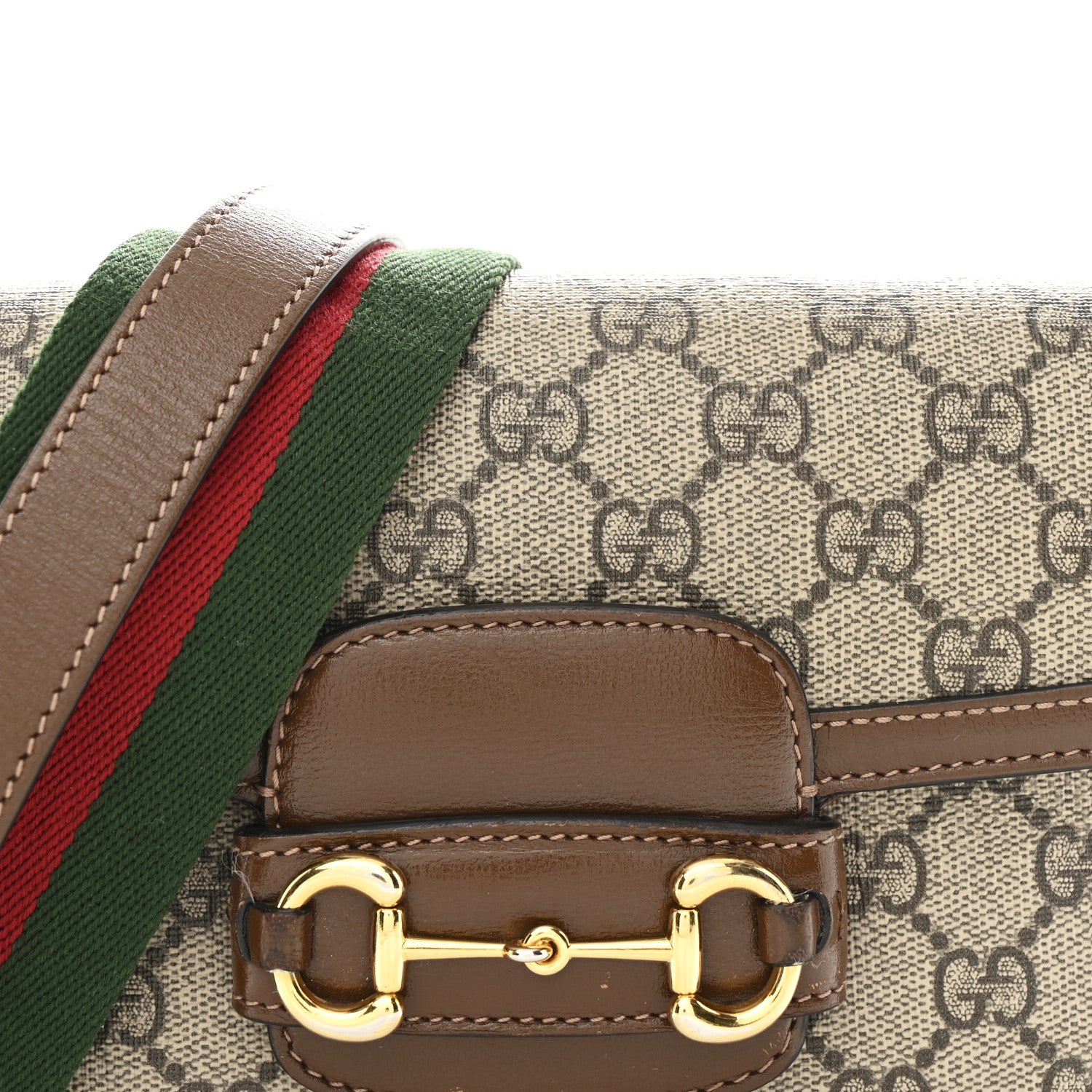 Gucci GG Supreme Monogram Web Mini Horsebit 1955 Shoulder Bag Beige Brown Sugar 8 of 15