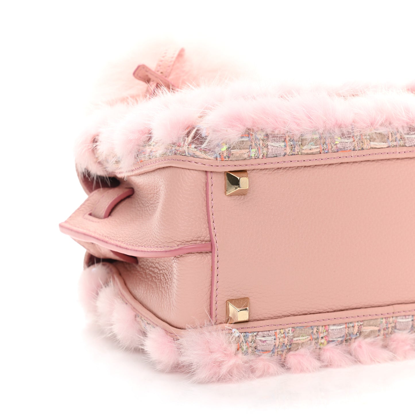 Tweed Mink Fur Sequin Mini Tote Pink Blush