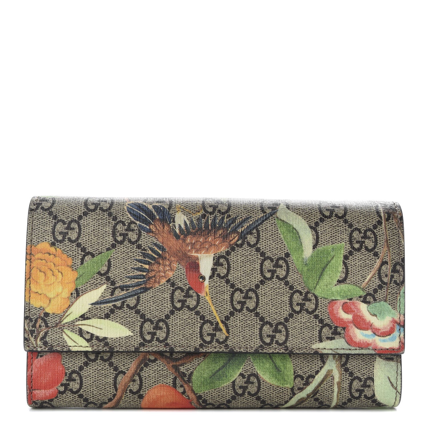 Gucci GG Supreme Monogram Tian Continental Wallet Beige Multicolor Red 1 of 6