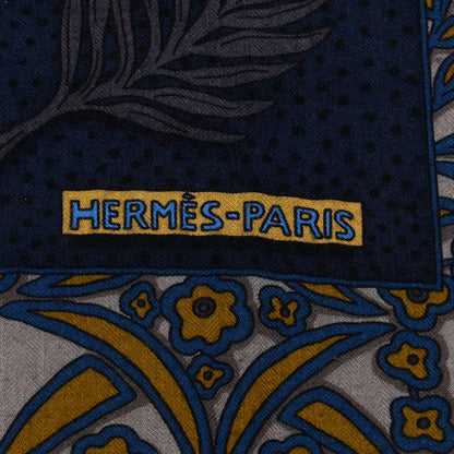 Hermes Cashmere Silk Zenobie Reine De Palmyre Shawl 140 Black Mordore Bleu 3 of 5