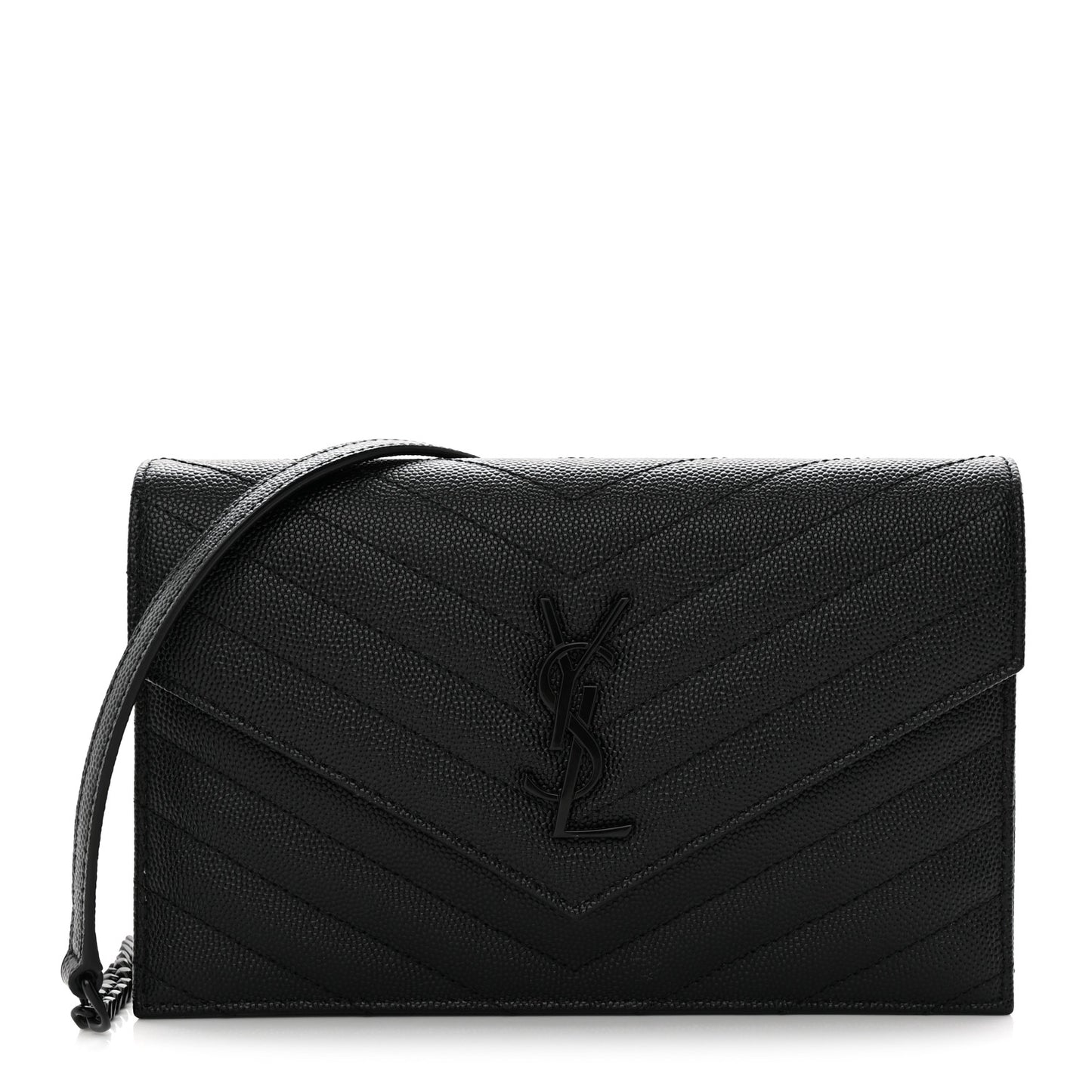 Grain De Poudre Matelasse Chevron Monogram Monochrome Envelope Chain Wallet Black