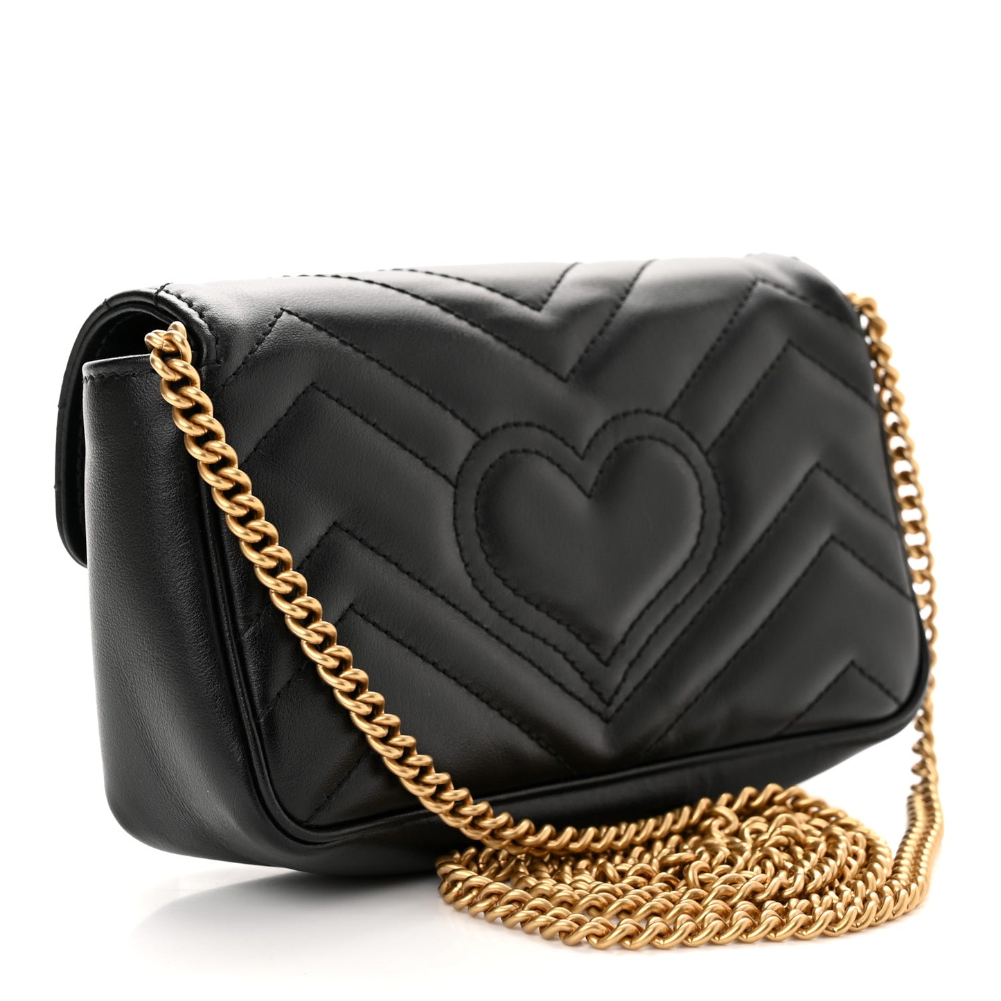 Calfskin Matelasse Super Mini GG Marmont Shoulder Bag Black