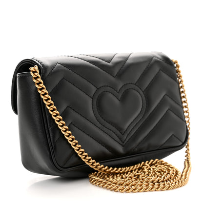 Gucci Calfskin Matelasse Super Mini GG Marmont Shoulder Bag Black 3 of 13