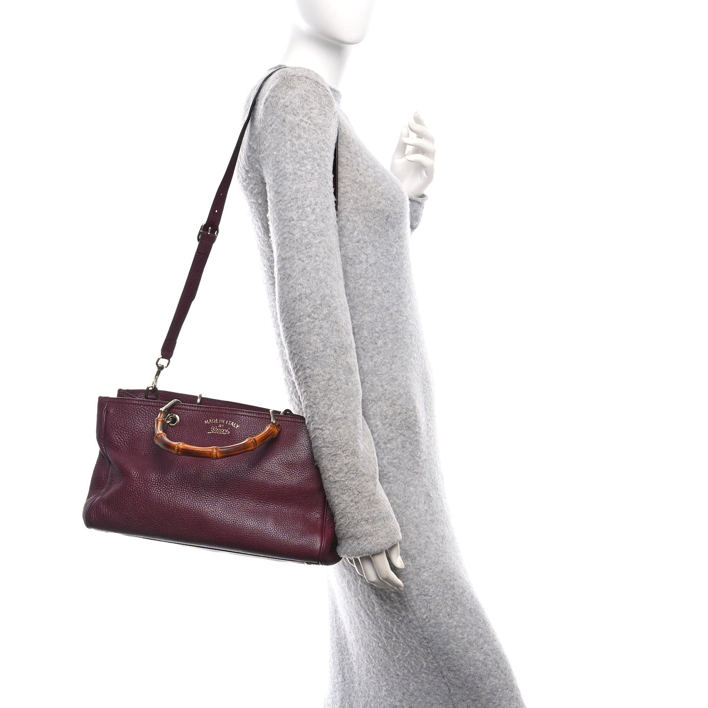 Pebbled Calfskin Medium Bamboo Shopper Tote Burgundy
