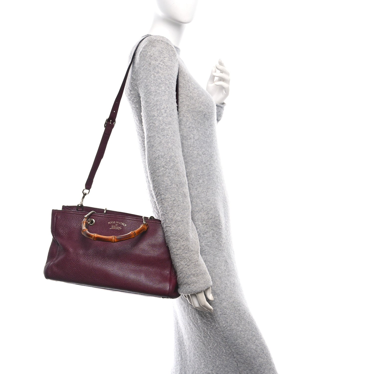 Gucci Pebbled Calfskin Medium Bamboo Shopper Tote Burgundy 2 of 11