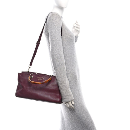 Gucci Pebbled Calfskin Medium Bamboo Shopper Tote Burgundy 2 of 11