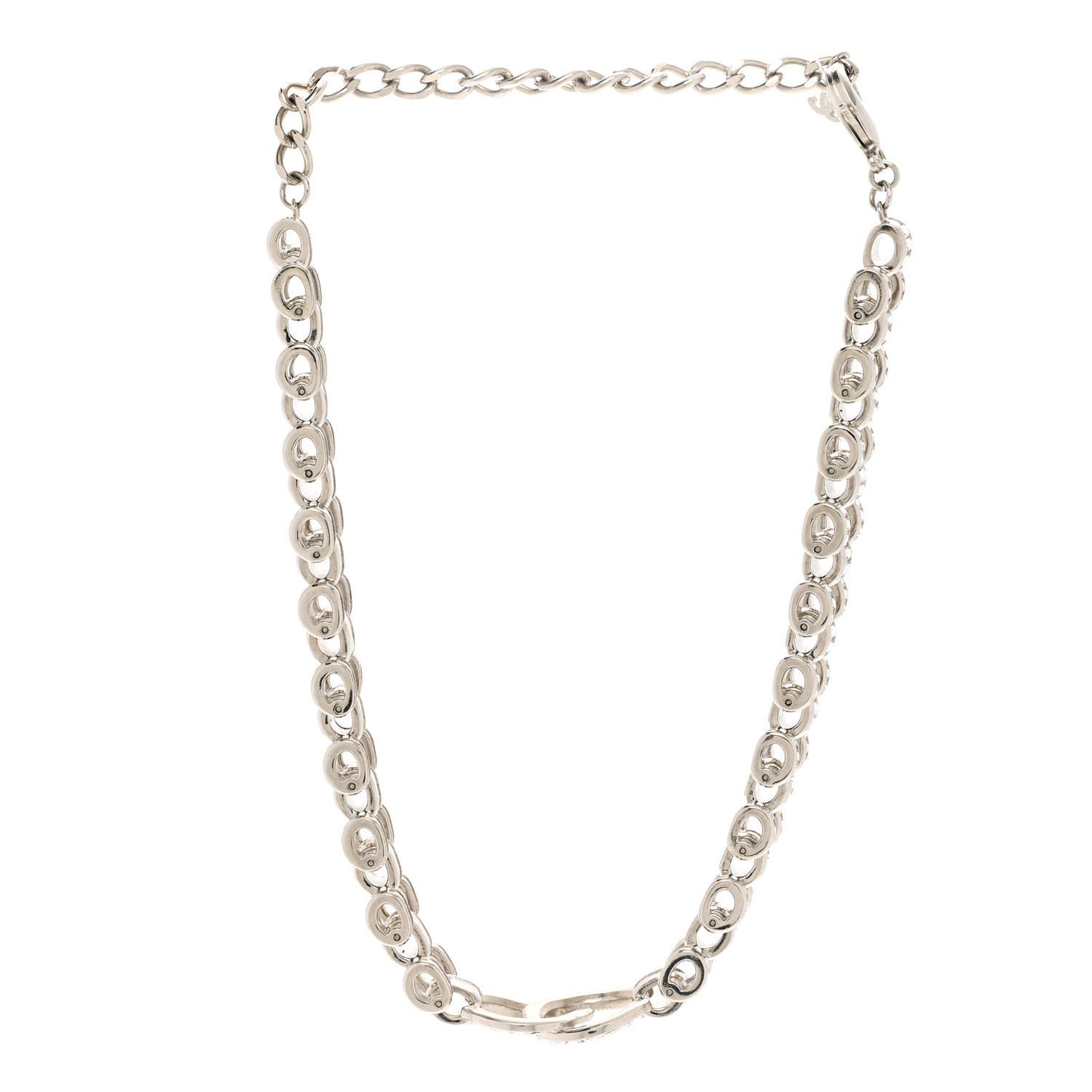 Crystal CC Chain Links Choker Necklace Silver