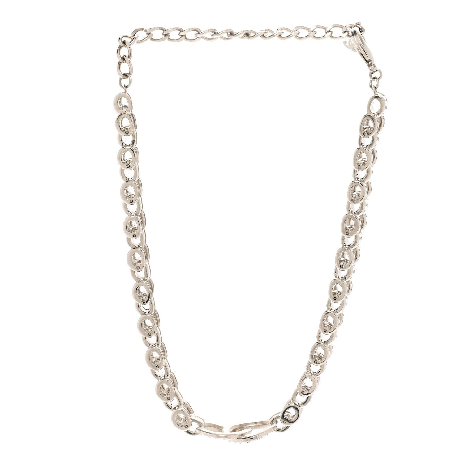 Chanel Crystal CC Chain Links Choker Necklace Silver 3 of 5