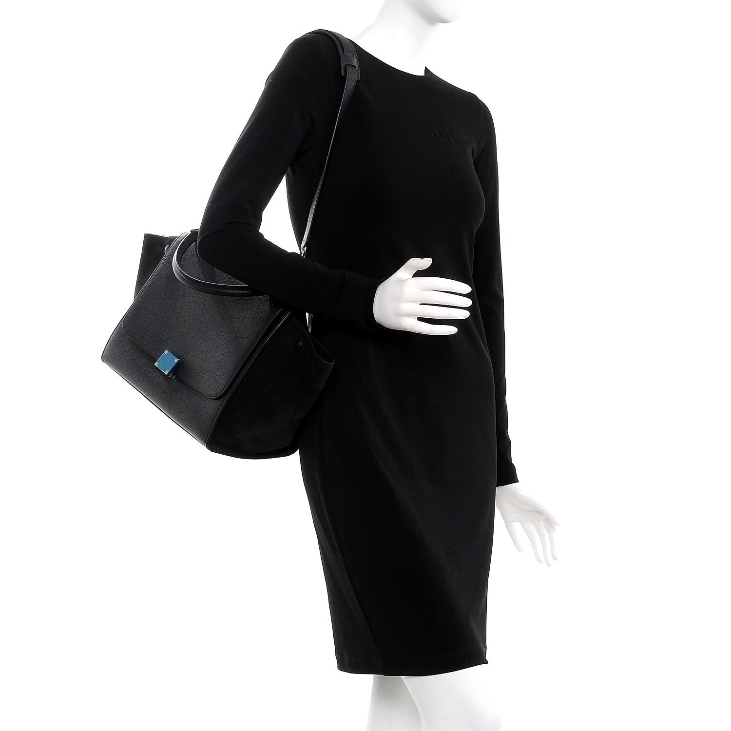 Celine Drummed Calfskin Suede Medium Trapeze Black 2 of 6