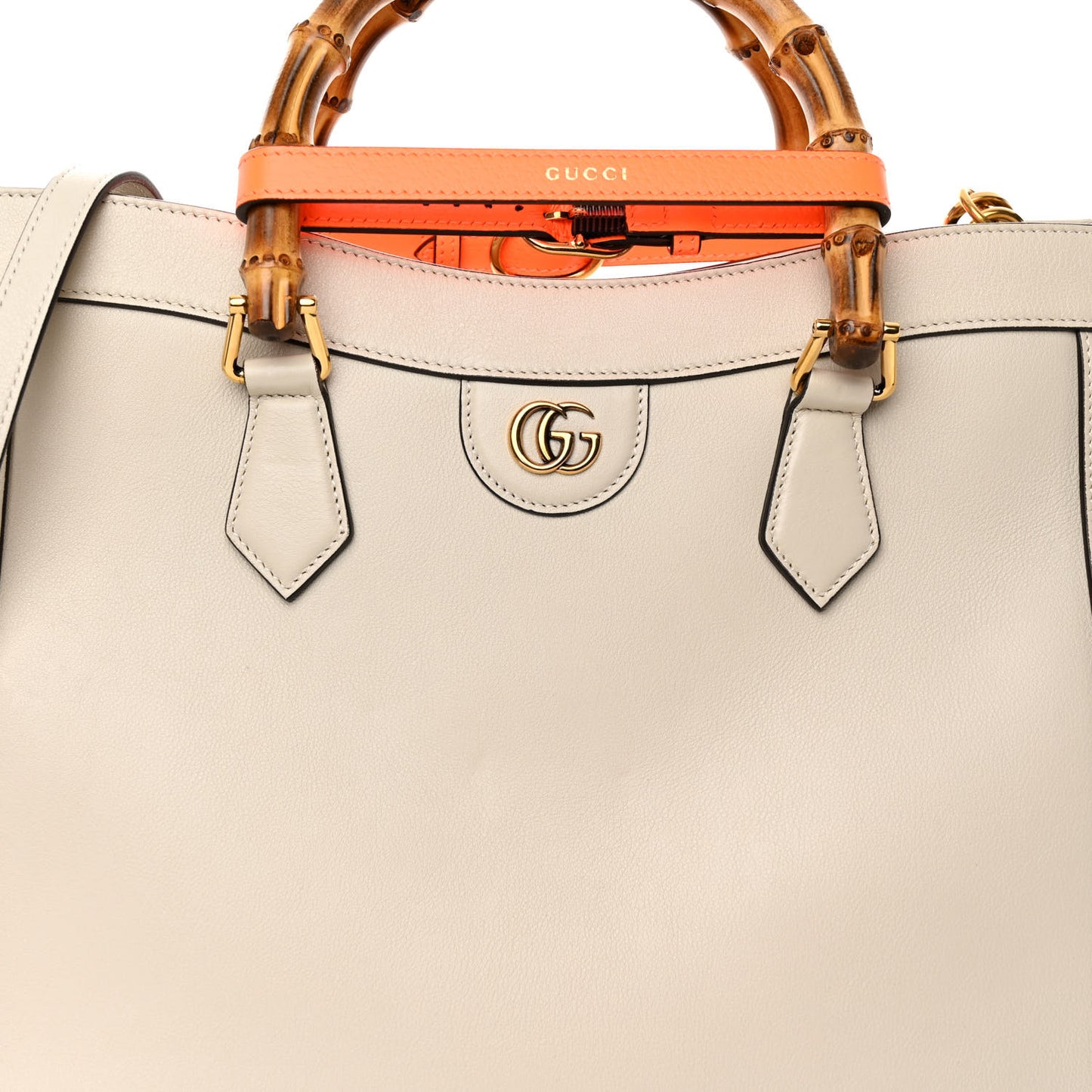 Wonka Grain Calfskin Small Diana Tote Bag Mystic White Orange Fluo