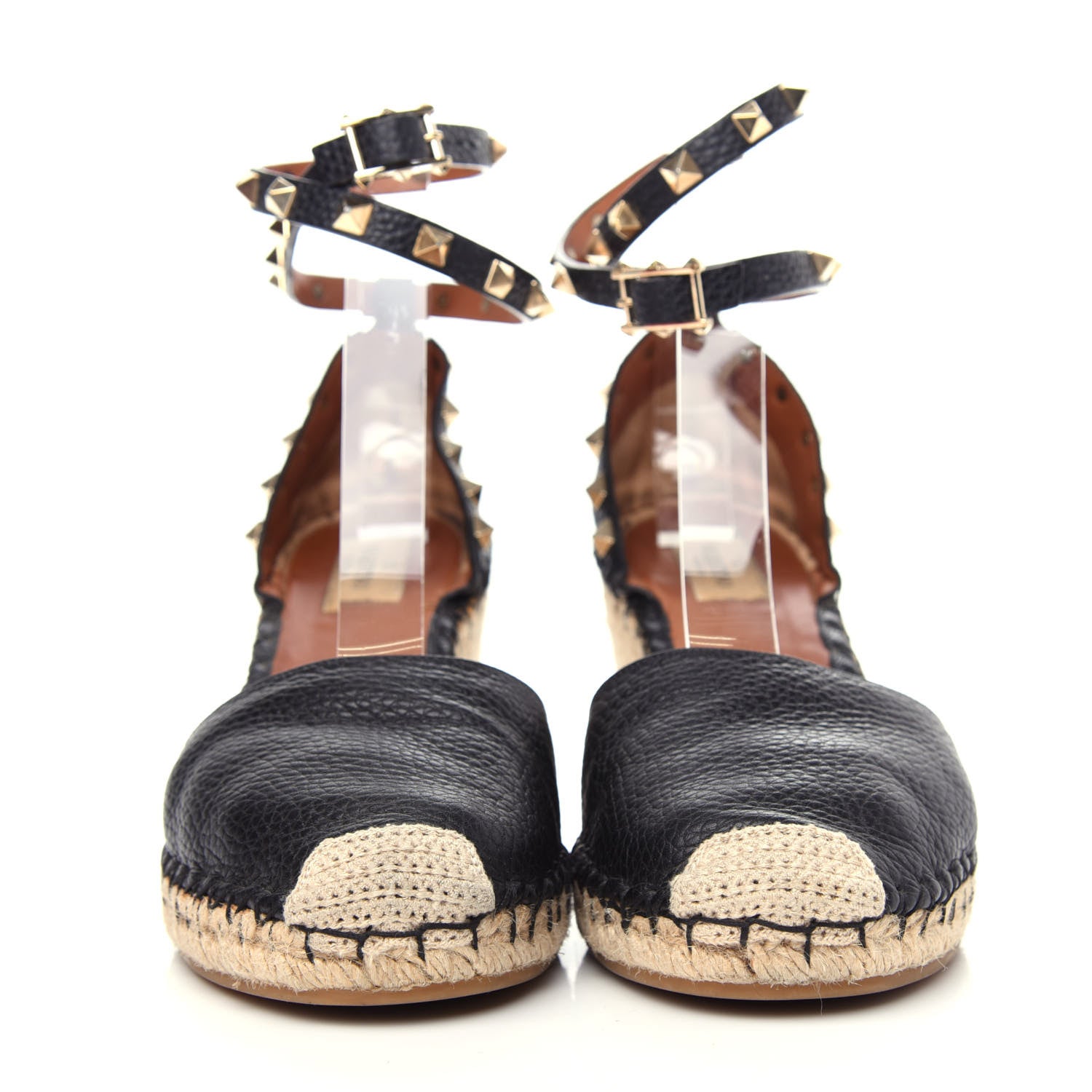 Valentino Garavani Grained Calfskin Rockstud Ankle Wrap Espadrille 15/85mm Wedges 41 Black Light Cuir 2 of 11