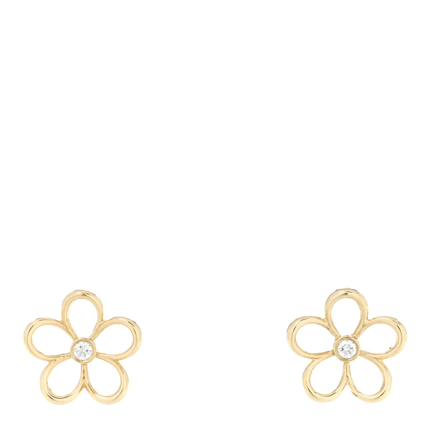 Tiffany 18K Yellow Gold Diamond Small Open Flower Earrings 1 of 5