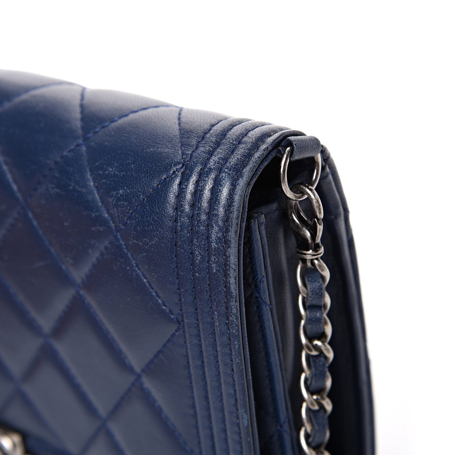 Lambskin Quilted Boy Wallet On Removable Chain WOC Navy Blue