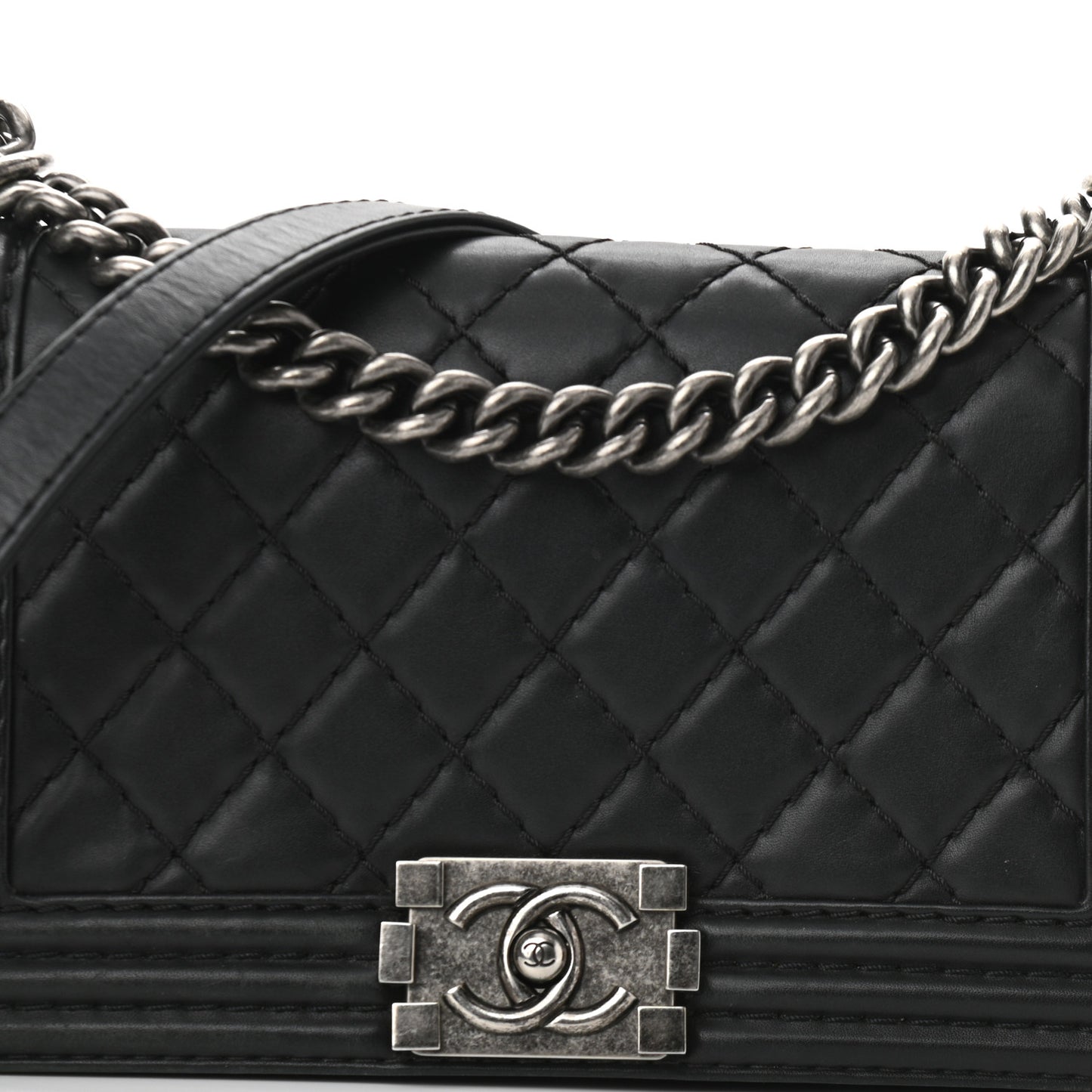 Lambskin Quilted Small Boy Flap Black