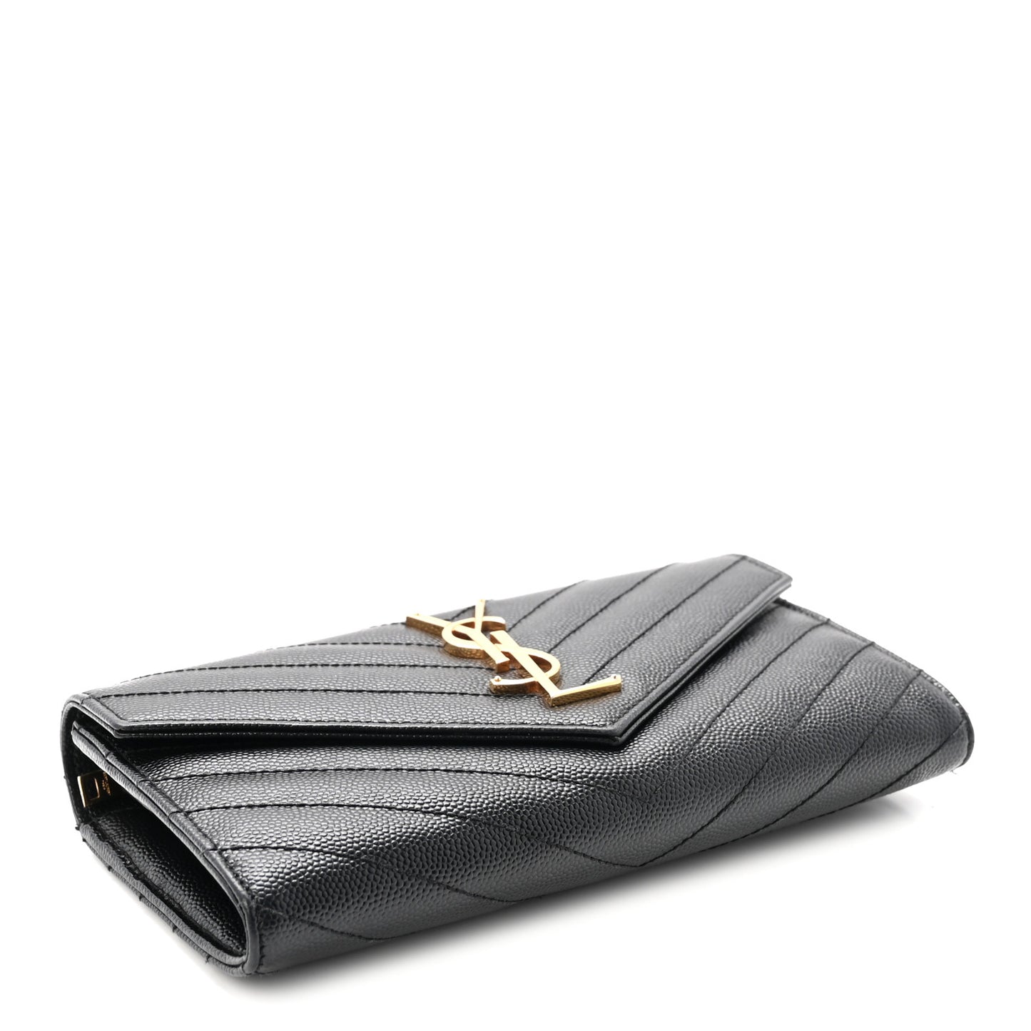 Grain De Poudre Matelasse Chevron Monogram Flap Wallet Black