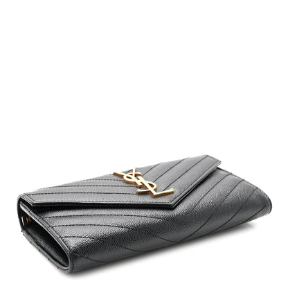 Saint Laurent Grain De Poudre Matelasse Chevron Monogram Flap Wallet Black 4 of 7