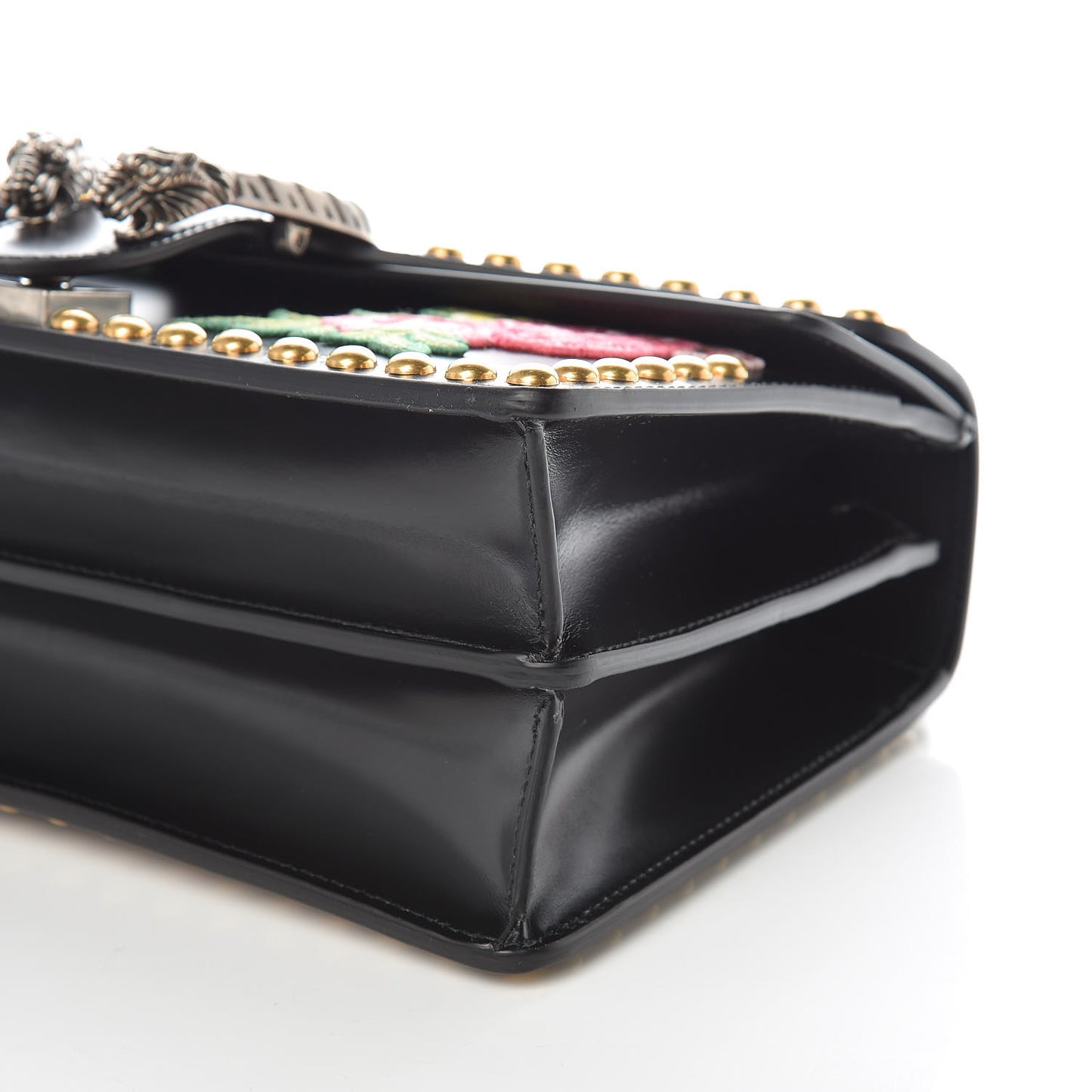 Calfskin Floral Embroidered Studded Small Dionysus Shoulder Bag Black