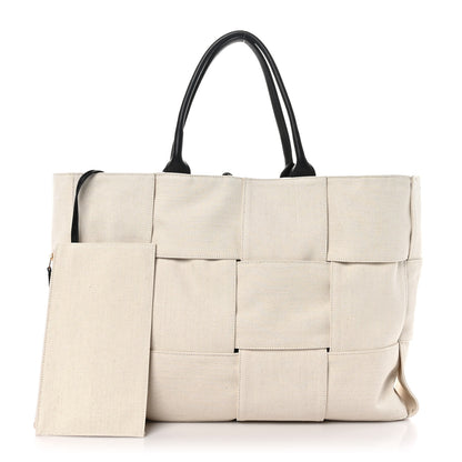 Bottega Veneta Canvas Intrecciato Large Arco Tote Beige Black 3 of 9
