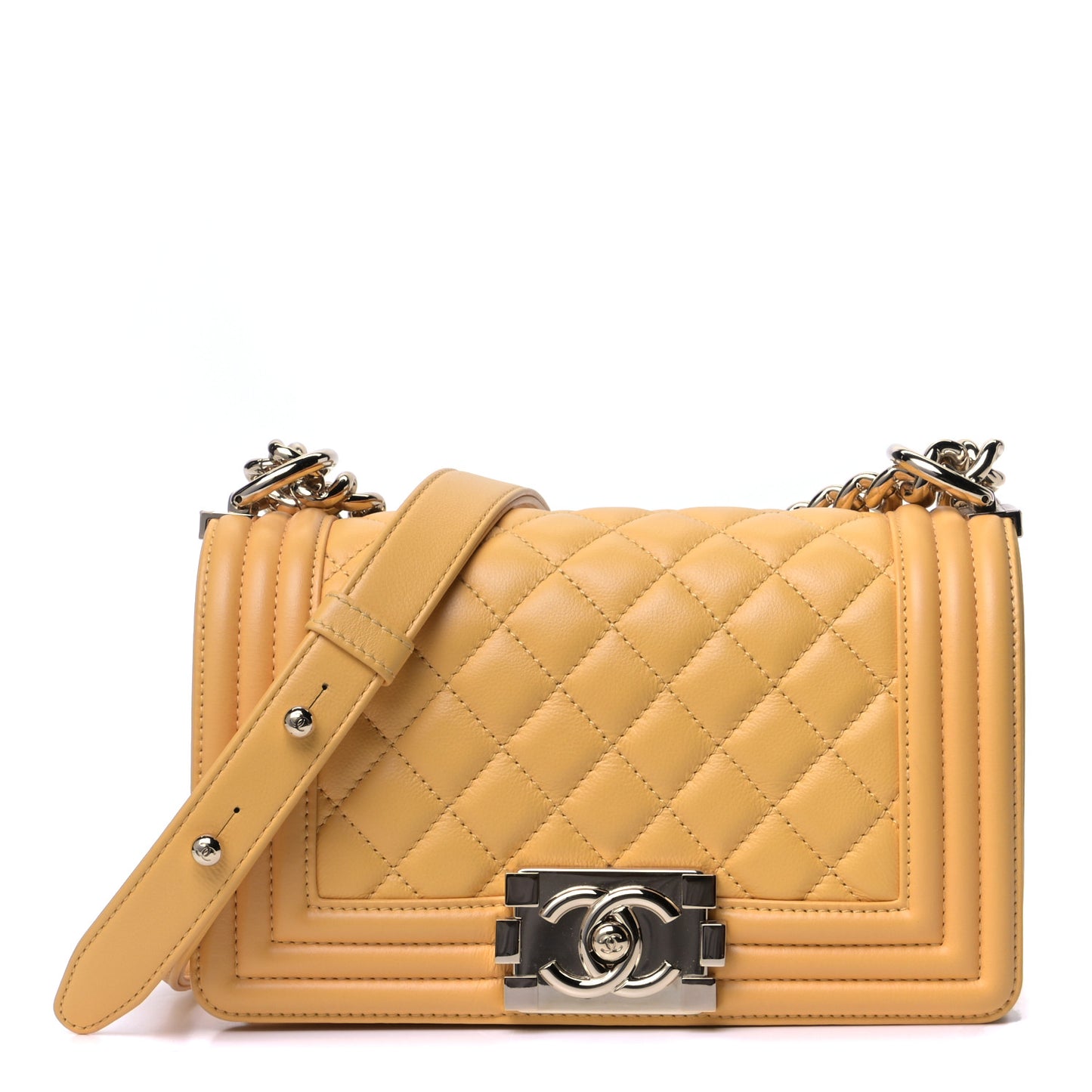 Calfskin Quilted Small Boy Flap Yellow