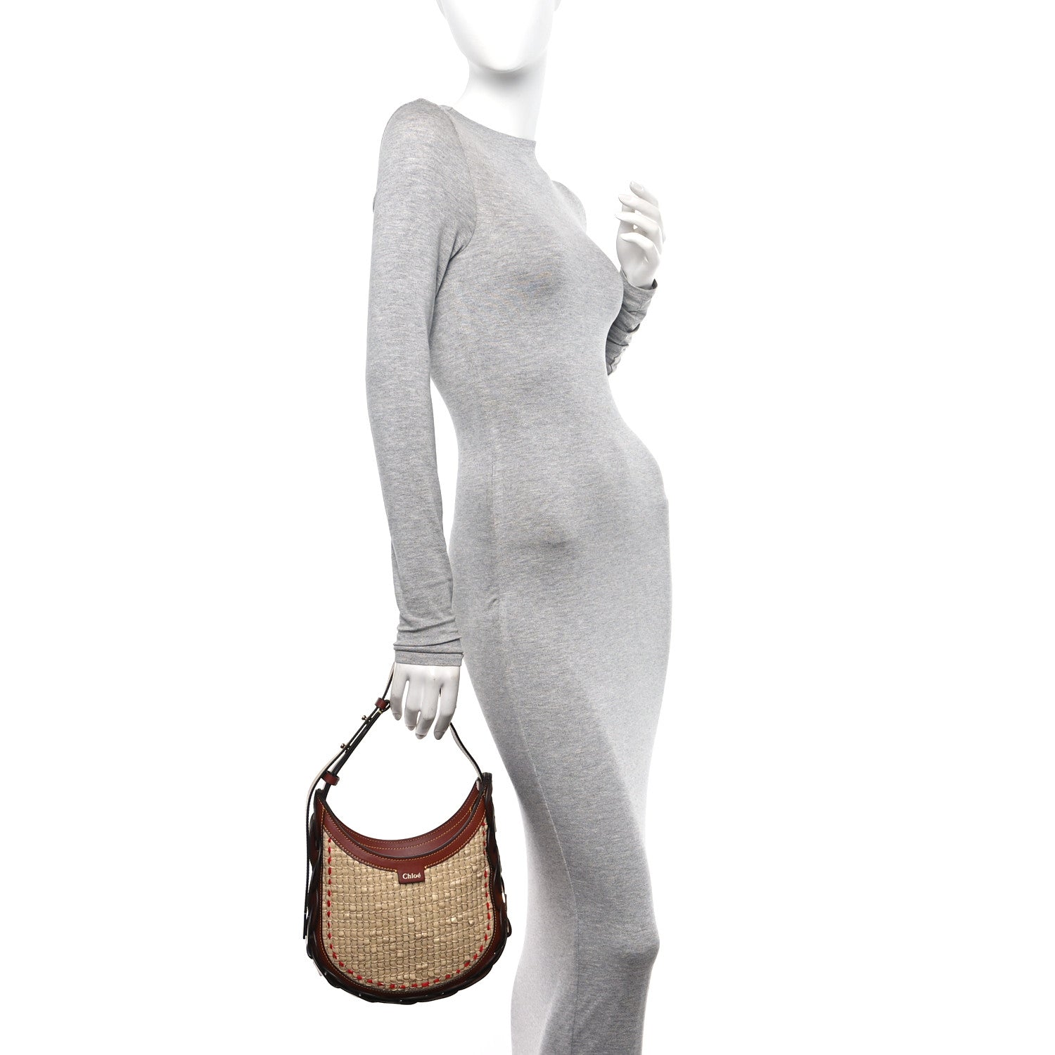 Chloe Calfskin Raffia Embroidered Small Darryl Hobo Sepia Brown 2 of 10