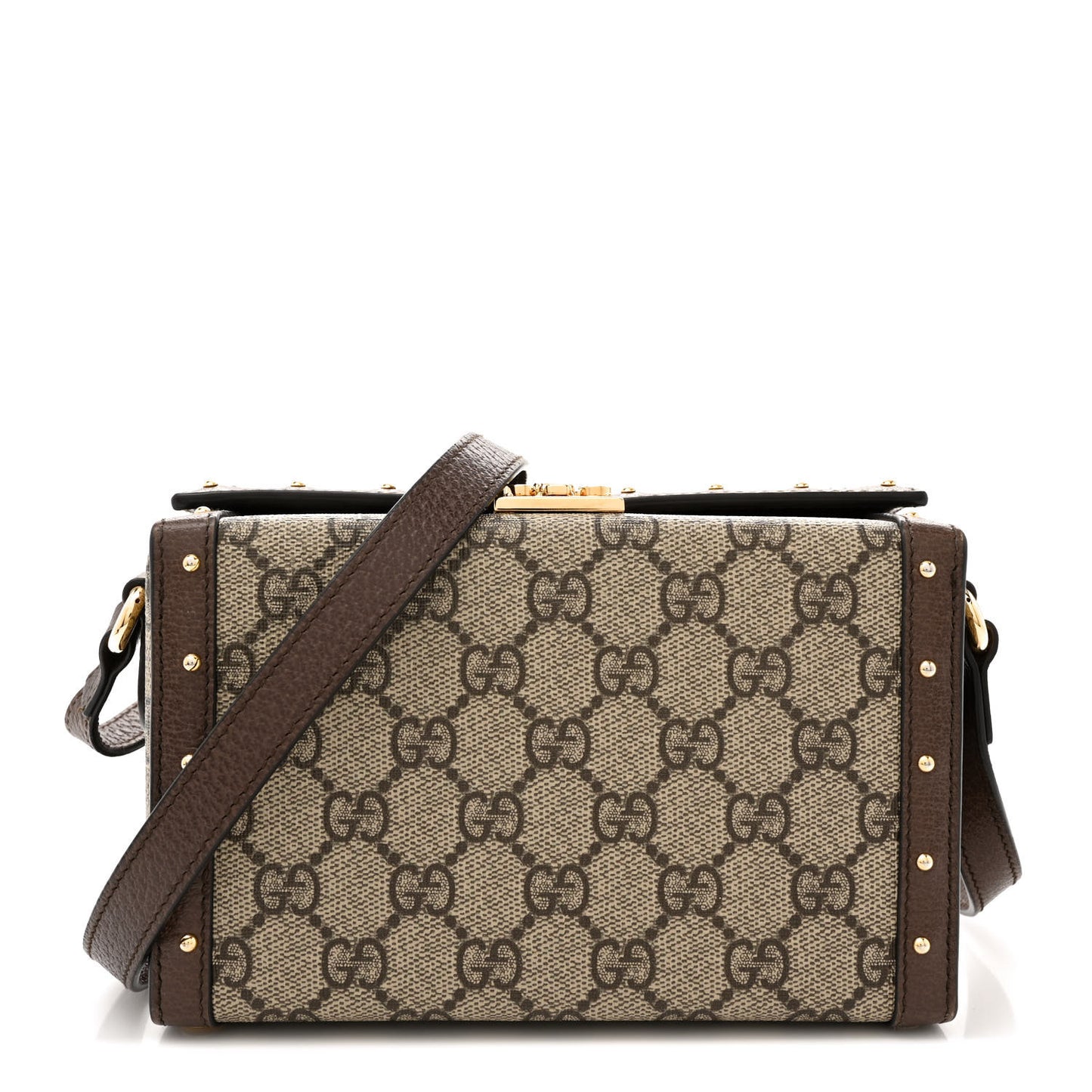 GG Supreme Monogram Textured Dollar Calfskin Mini Trunk Shoulder Bag Beige Ebony New Acero