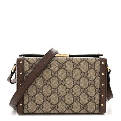 Gucci GG Supreme Monogram Textured Dollar Calfskin Mini Trunk Shoulder Bag Beige Ebony New Acero 1 of 14