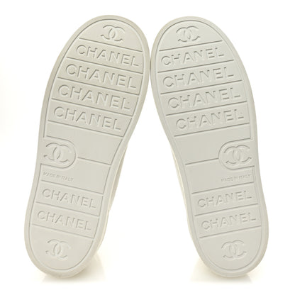 Chanel Lambskin Printed Logo Sneakers 38 White 6 of 10