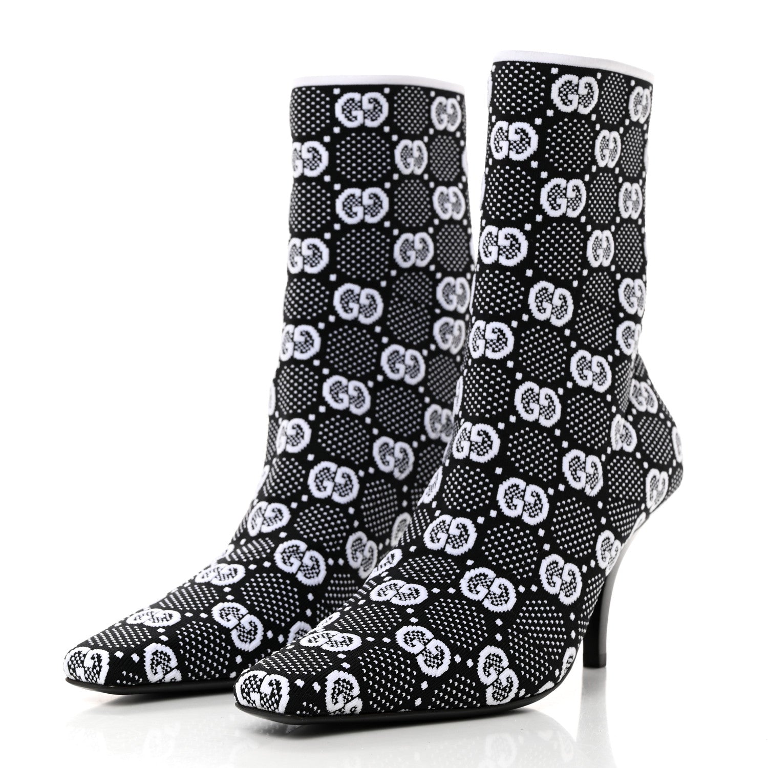 Gucci Technical Jersey Knit GG Monogram Square G 75mm Ankle Boots 38 Black Great White 3 of 8