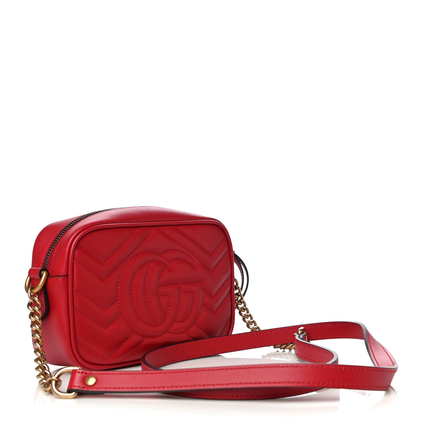 Calfskin Matelasse Mini GG Marmont Chain Shoulder Bag Hibiscus Red