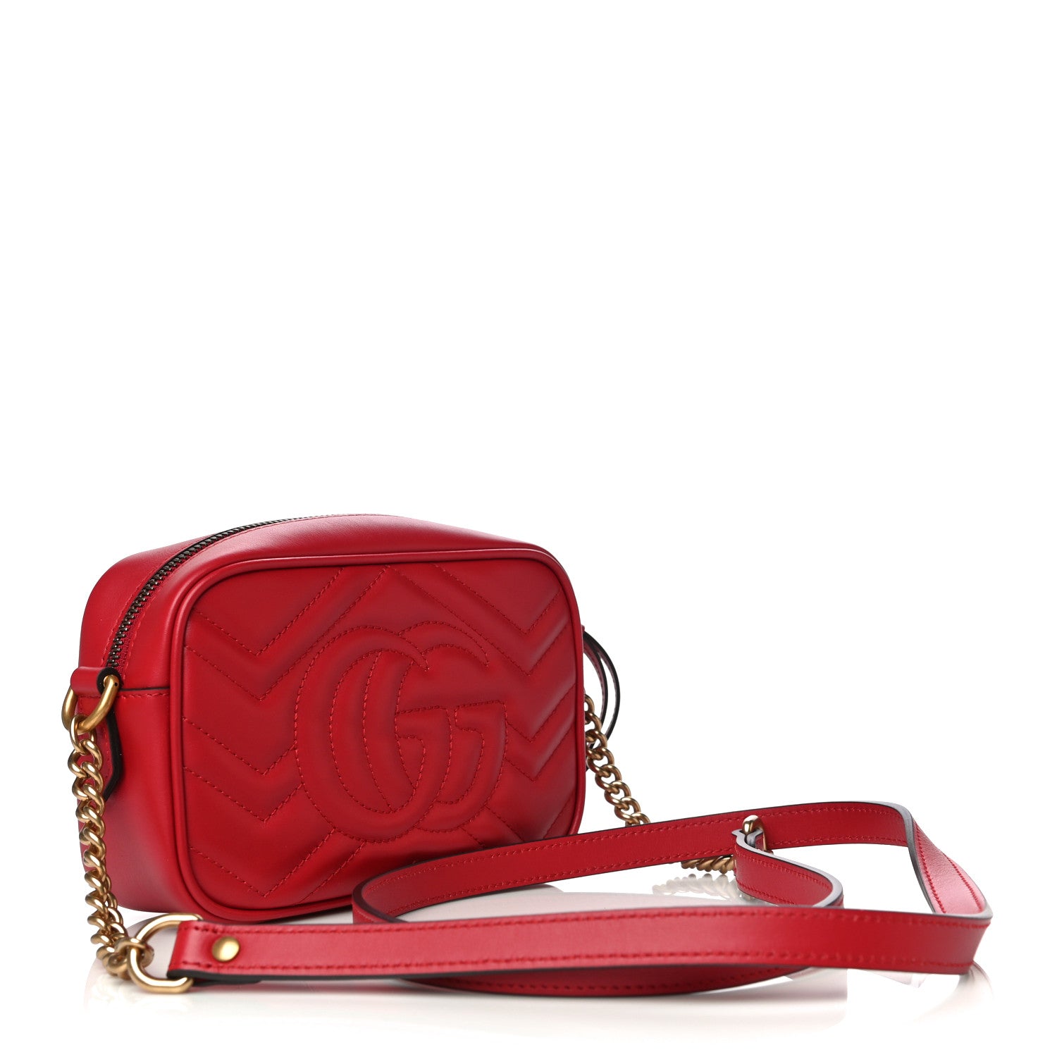 Gucci Calfskin Matelasse Mini GG Marmont Chain Shoulder Bag Hibiscus Red 3 of 11